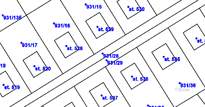 Parcela st. 931/28 v KÚ Nová Ves I, Katastrální mapa