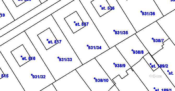 Parcela st. 931/34 v KÚ Nová Ves I, Katastrální mapa