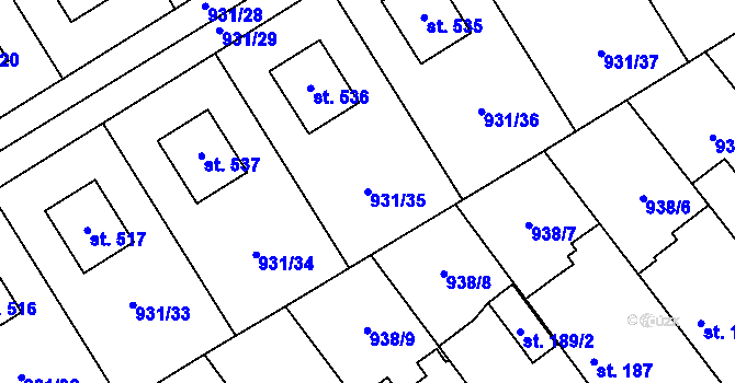 Parcela st. 931/35 v KÚ Nová Ves I, Katastrální mapa