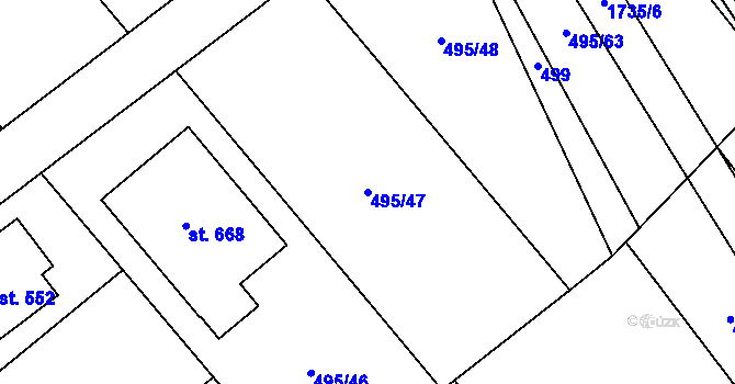 Parcela st. 495/47 v KÚ Nová Ves I, Katastrální mapa