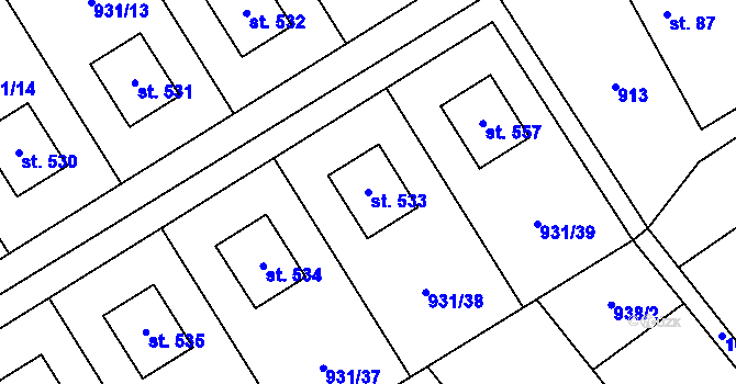 Parcela st. 533 v KÚ Nová Ves I, Katastrální mapa