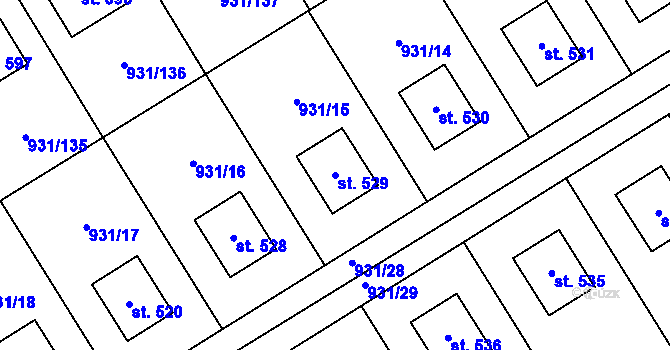 Parcela st. 529 v KÚ Nová Ves I, Katastrální mapa