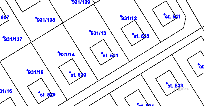 Parcela st. 531 v KÚ Nová Ves I, Katastrální mapa