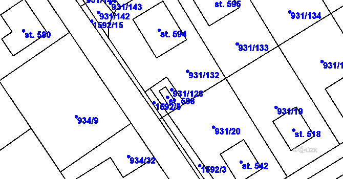Parcela st. 931/128 v KÚ Nová Ves I, Katastrální mapa