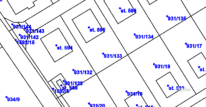 Parcela st. 931/133 v KÚ Nová Ves I, Katastrální mapa