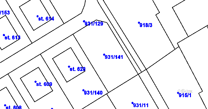 Parcela st. 931/141 v KÚ Nová Ves I, Katastrální mapa