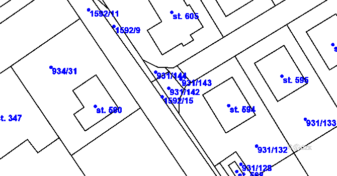Parcela st. 931/142 v KÚ Nová Ves I, Katastrální mapa