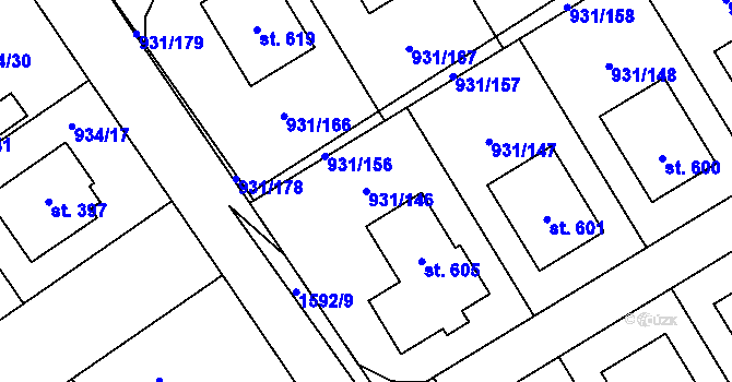 Parcela st. 931/146 v KÚ Nová Ves I, Katastrální mapa