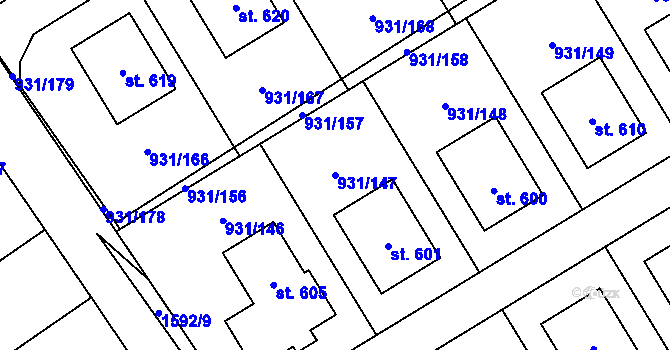 Parcela st. 931/147 v KÚ Nová Ves I, Katastrální mapa