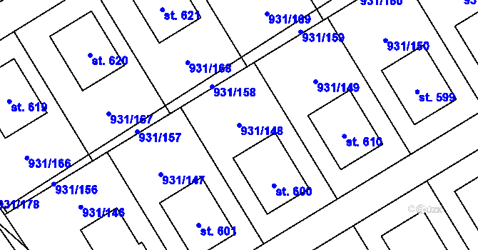 Parcela st. 931/148 v KÚ Nová Ves I, Katastrální mapa