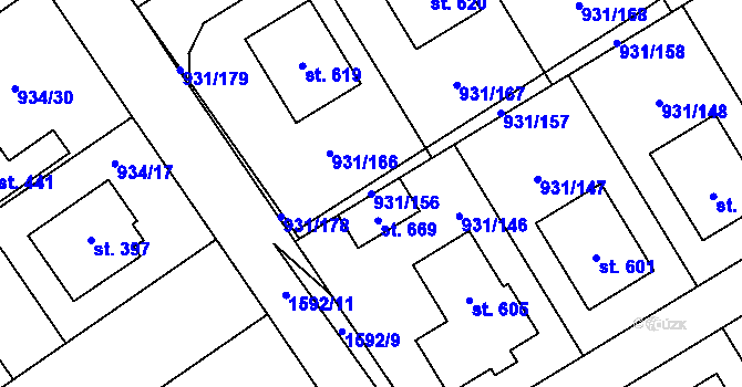 Parcela st. 931/156 v KÚ Nová Ves I, Katastrální mapa