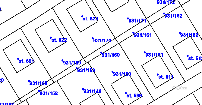 Parcela st. 931/160 v KÚ Nová Ves I, Katastrální mapa