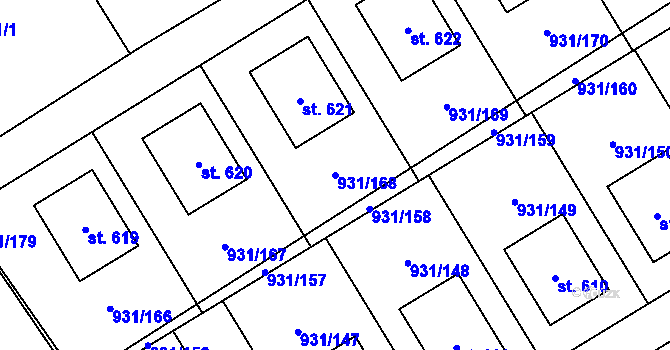 Parcela st. 931/168 v KÚ Nová Ves I, Katastrální mapa