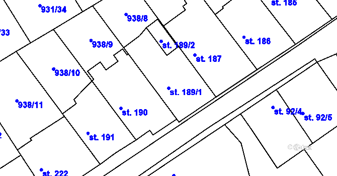 Parcela st. 189/1 v KÚ Nová Ves I, Katastrální mapa