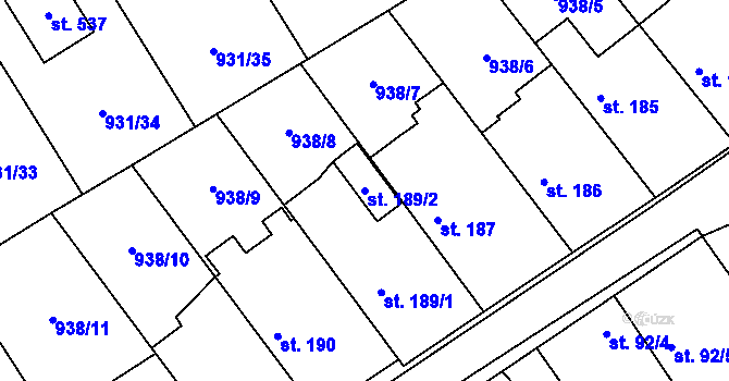 Parcela st. 189/2 v KÚ Nová Ves I, Katastrální mapa