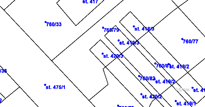 Parcela st. 420/3 v KÚ Nová Ves I, Katastrální mapa