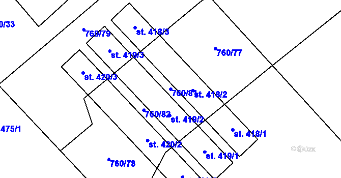 Parcela st. 760/81 v KÚ Nová Ves I, Katastrální mapa