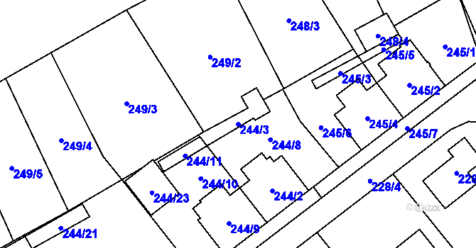 Parcela st. 244/3 v KÚ Krabonoš, Katastrální mapa