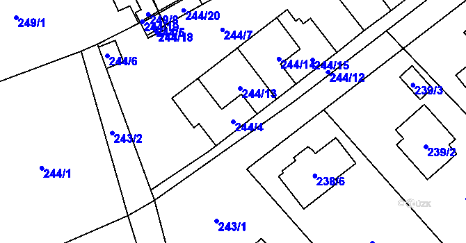 Parcela st. 244/4 v KÚ Krabonoš, Katastrální mapa