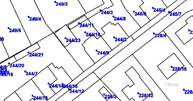 Parcela st. 244/9 v KÚ Krabonoš, Katastrální mapa