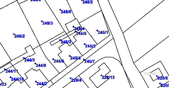 Parcela st. 245/2 v KÚ Krabonoš, Katastrální mapa