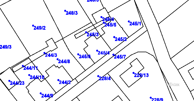 Parcela st. 245/4 v KÚ Krabonoš, Katastrální mapa