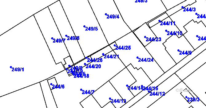 Parcela st. 244/21 v KÚ Krabonoš, Katastrální mapa