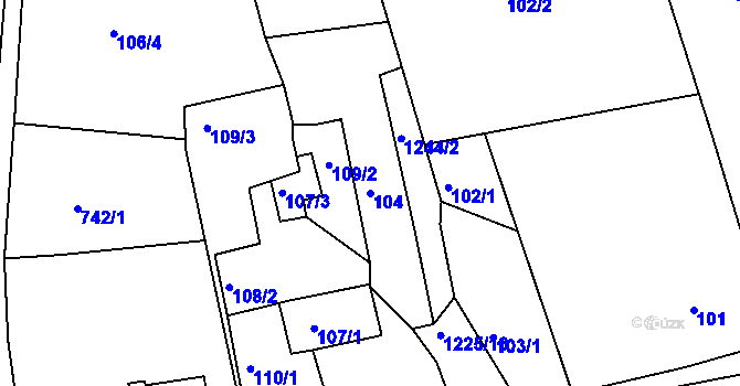 Parcela st. 104 v KÚ Nová Ves nad Lužnicí, Katastrální mapa