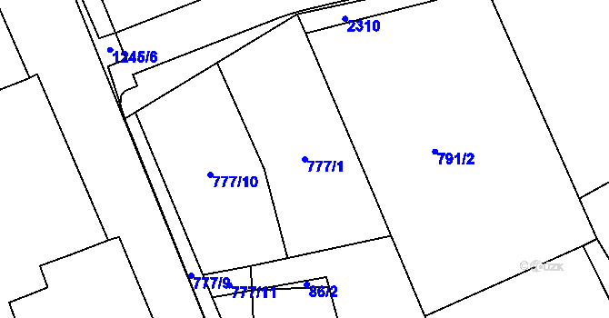 Parcela st. 777/1 v KÚ Nová Ves nad Lužnicí, Katastrální mapa