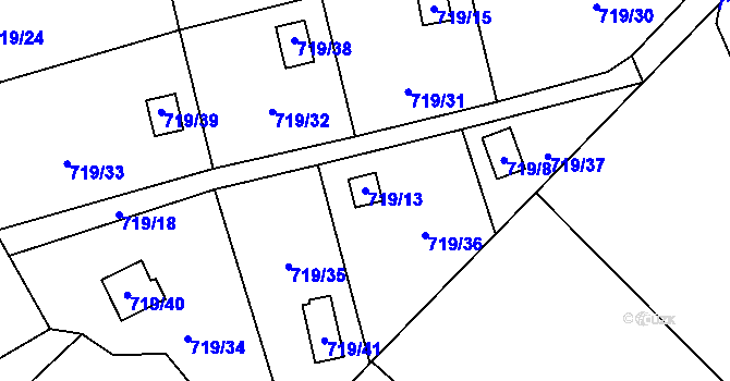 Parcela st. 719/13 v KÚ Nová Ves nad Nisou, Katastrální mapa