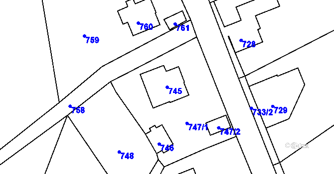 Parcela st. 745 v KÚ Nová Ves nad Nisou, Katastrální mapa