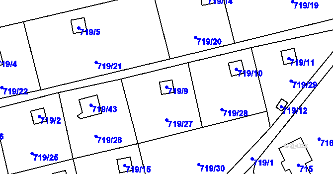 Parcela st. 719/9 v KÚ Nová Ves nad Nisou, Katastrální mapa