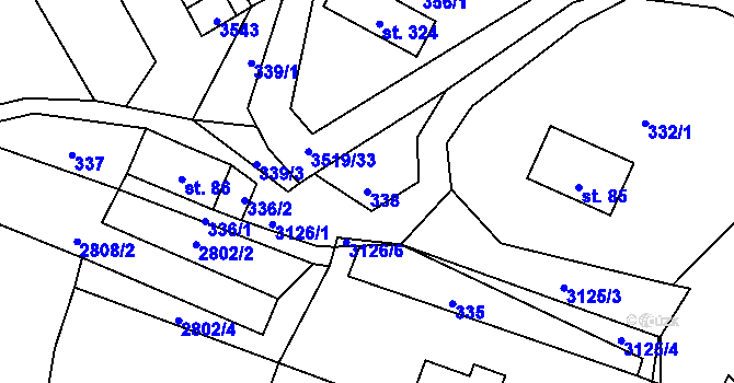 Parcela st. 338 v KÚ Nová Ves nad Popelkou, Katastrální mapa