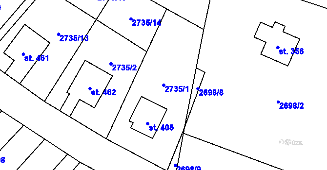 Parcela st. 2735/1 v KÚ Nová Ves nad Popelkou, Katastrální mapa