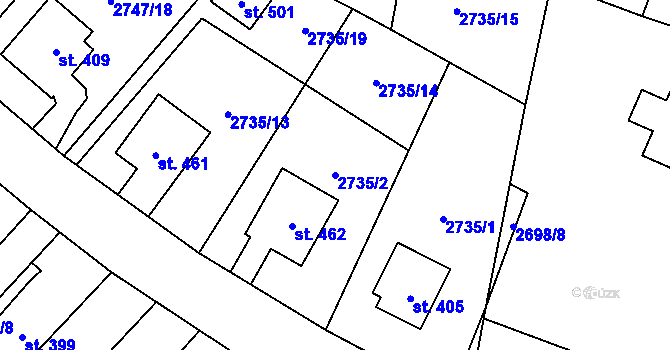 Parcela st. 2735/2 v KÚ Nová Ves nad Popelkou, Katastrální mapa