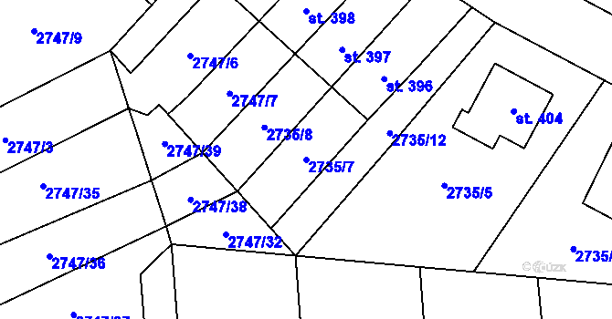 Parcela st. 2735/7 v KÚ Nová Ves nad Popelkou, Katastrální mapa