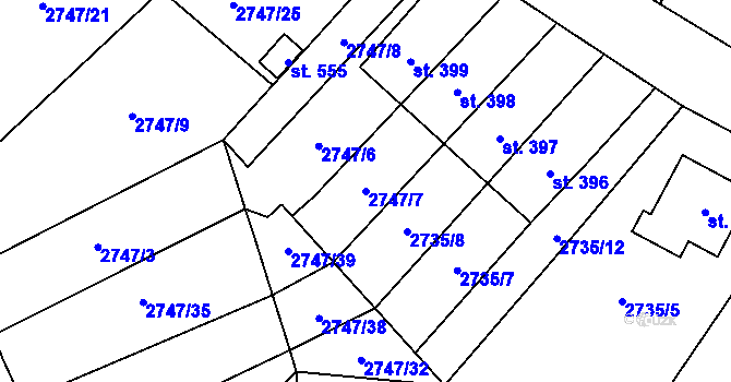 Parcela st. 2747/7 v KÚ Nová Ves nad Popelkou, Katastrální mapa