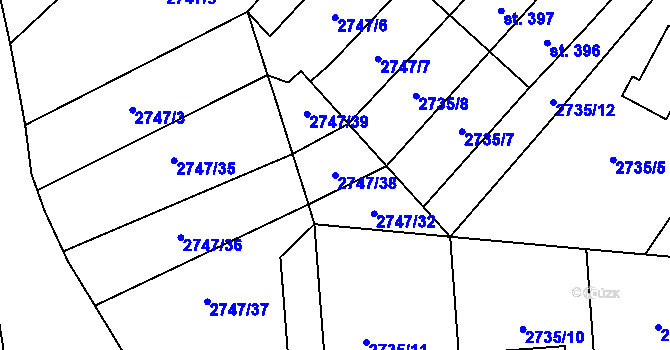 Parcela st. 2747/38 v KÚ Nová Ves nad Popelkou, Katastrální mapa