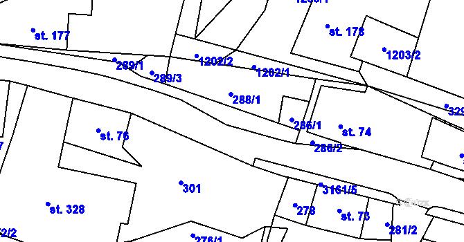 Parcela st. 288/2 v KÚ Nová Ves nad Popelkou, Katastrální mapa