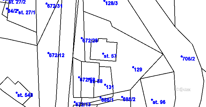 Parcela st. 57 v KÚ Nová Ves pod Pleší, Katastrální mapa