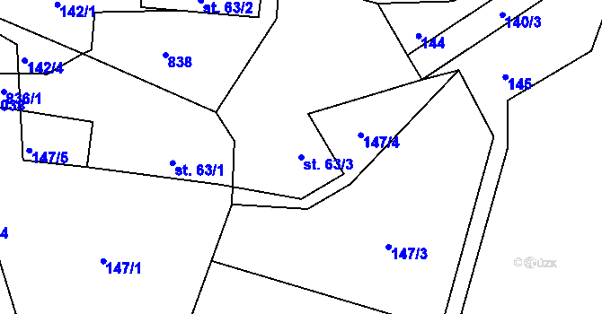 Parcela st. 63/3 v KÚ Nová Ves pod Pleší, Katastrální mapa