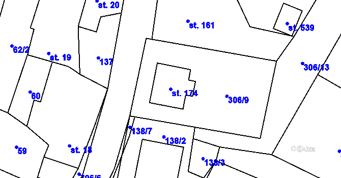 Parcela st. 174 v KÚ Nová Ves pod Pleší, Katastrální mapa