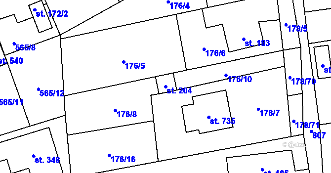 Parcela st. 204 v KÚ Nová Ves pod Pleší, Katastrální mapa