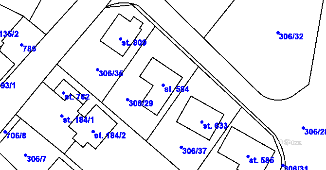 Parcela st. 584 v KÚ Nová Ves pod Pleší, Katastrální mapa
