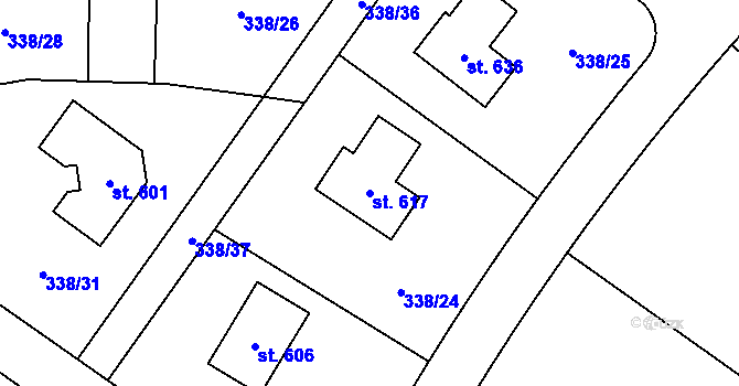 Parcela st. 617 v KÚ Nová Ves pod Pleší, Katastrální mapa