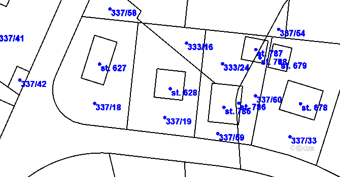Parcela st. 628 v KÚ Nová Ves pod Pleší, Katastrální mapa