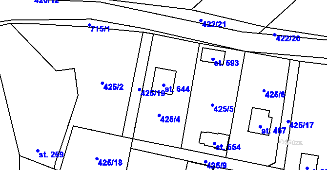 Parcela st. 644 v KÚ Nová Ves pod Pleší, Katastrální mapa