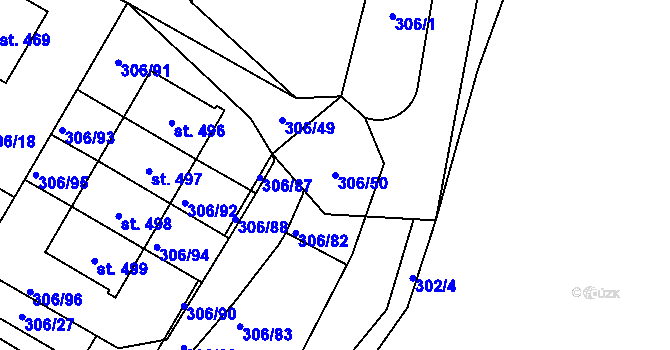 Parcela st. 306/50 v KÚ Nová Ves pod Pleší, Katastrální mapa