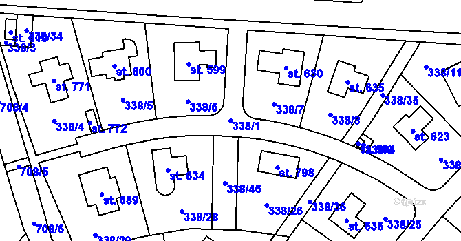 Parcela st. 338/1 v KÚ Nová Ves pod Pleší, Katastrální mapa