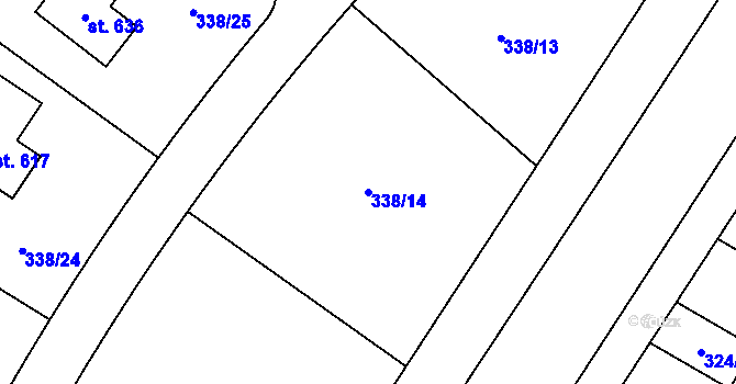 Parcela st. 338/14 v KÚ Nová Ves pod Pleší, Katastrální mapa